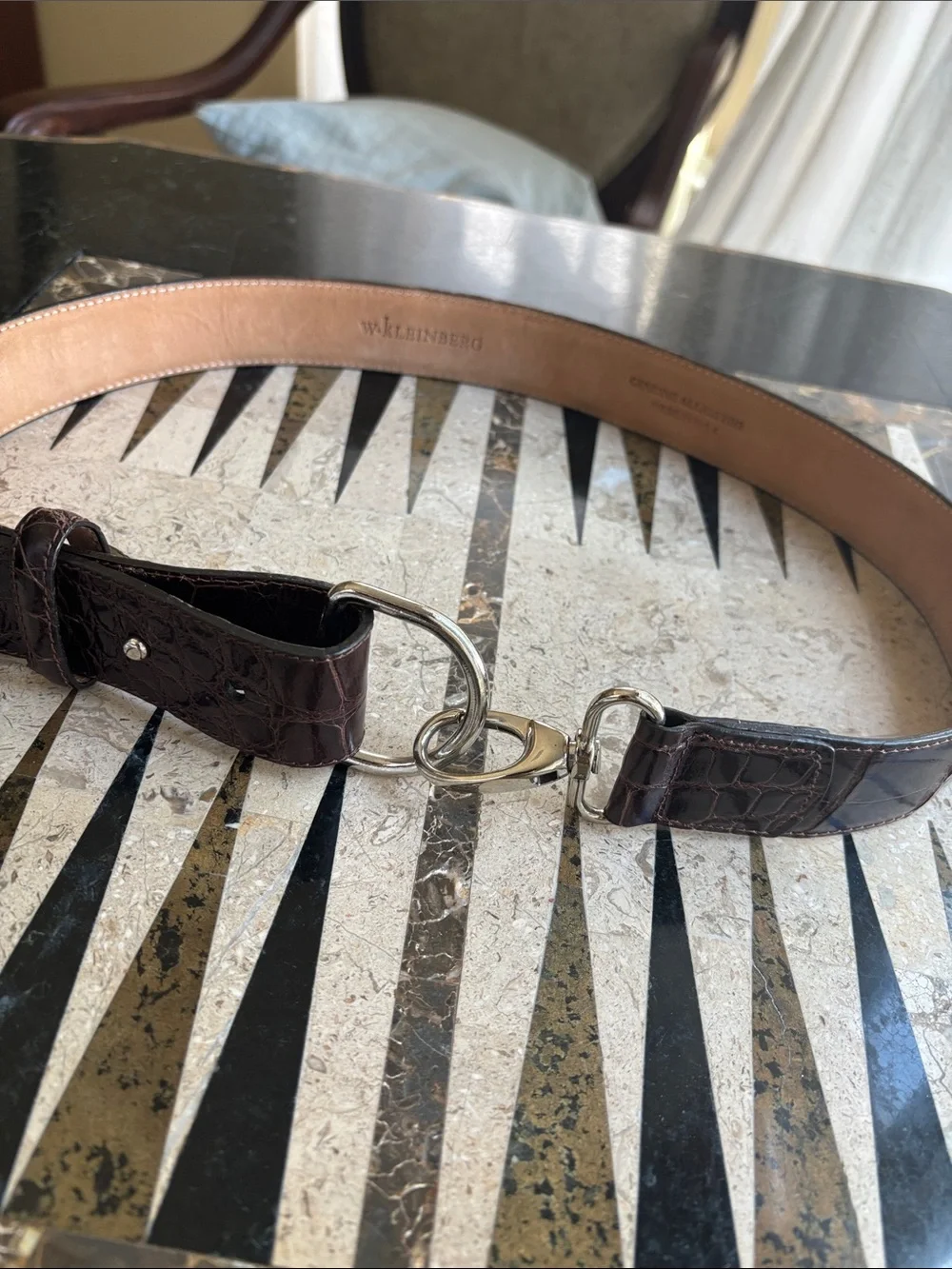 W. Kleinberg Dark Brown Genuine Alligator Leather Belt with Silver Hardware.